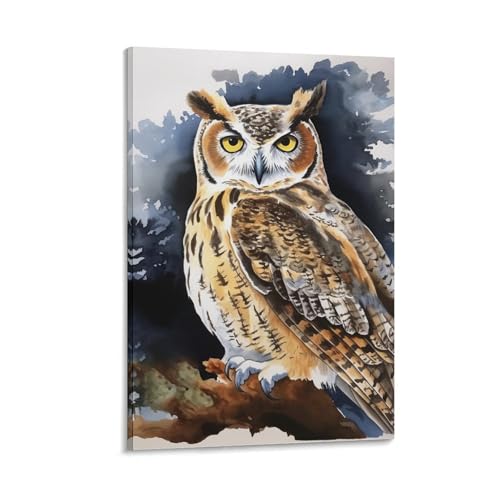 Toile murale hibou suspendue avec cadre 40x60 cm pour decoration salon