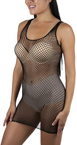 Image of ToBeInStyle Women's Stretch See Through Fishnet Novelty Mini Rave Party Dress