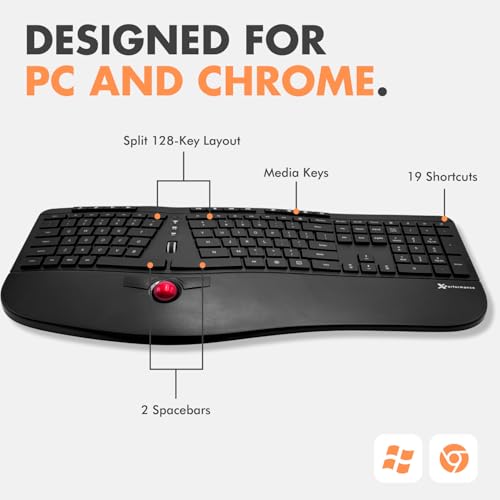 Image of X9 Performance Split Wireless Keyboard with Trackball - Rechargeable, Backlit, Built in Mouse Buttons - 2.4G Ergonomic Split Keyboard Wireless for Windows PC and Chrome - All in One Typing Solution