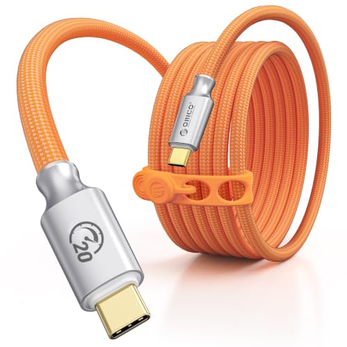 Image of ORICO Auso 20Gbps USB-C Cable 6.6FT with PD 240W Fast Charging, 4K60Hz Video,Thunderbolt4 /3 USB4 Compatible Data Cable,for iPhone 17 /16 /15 MacBook Docking -Orange