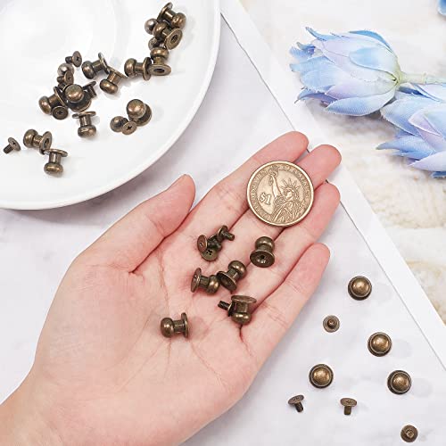 Image of GORGECRAFT 20 Sets 8mm Brass Round Head Button Phillips Screw Stud Rivet Chicago Screw Button Leather Rivets Craft Belt Fastener for DIY Craft Leather Craft Repairs Jackets Wallet, Antique Bronze