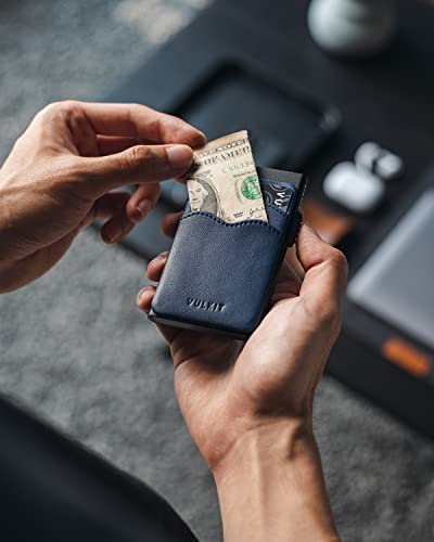 Image of VULKIT Credit Card Holder Minimalist Slim Pop Up Wallet with Leather Slots RFID Blocking for Men and Women Holds 7 Cards and Notes Blue