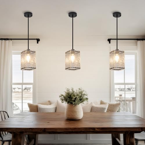 Image of Water Ripple Glass Pendant Lights Kitchen Island, Black, 2 Pack