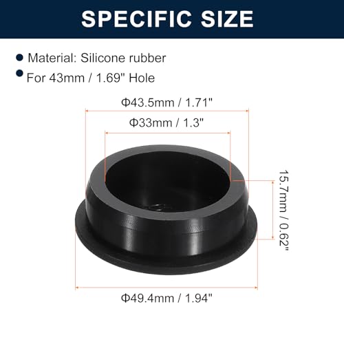 Image of uxcell 2 Pcs Black Plug Holes, Waterproof Rubber Button Plug for 43mm / 1.69 inch Hole