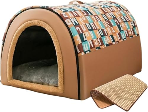 Oceanight 室内で使える折りたたみドーム型ペットハウス洗えるふわふわクッション付き滑り止め搭載で猫から小型犬中型犬大型犬まで通年快適に過ごせ寒さ対策にもなるおしゃれな犬小屋としても活躍するペットソファ (ブラウン,XXL)