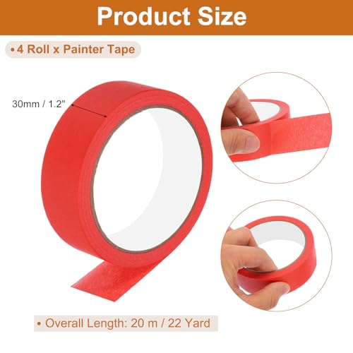 Image of PATIKIL Masking Tape 1.2 Inch Wide, 4 Roll 22 Yard Painters Tape Bulk No Residue Craft Tape for Wall Painting Labeling Car Painting Home DIY Flower Crafts Decoration, Red