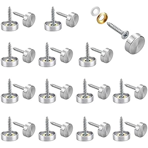 ZACUDA 24 Sets Mirror Screws Decorative Caps Cover Nails, 16mm Stainless Steel Mirror Screws Cap Nail Polished Brushed Mirror Nails Shower Screw Caps Chrome for Mirror Tables Bath Glass Signs, Silver Cover