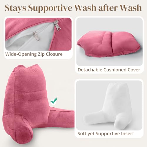 Image of Sasttie Reading Pillow for Bed, Back Pillow for Sitting Up, Rose Pink