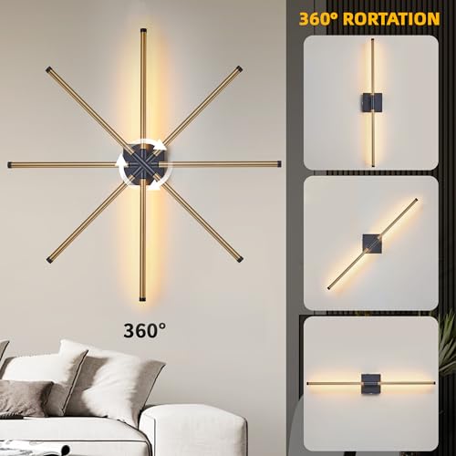 Image of 15800 mAh Battery Operated Wall Sconces with Remote Control Dimmable Wall Sconces Set of Two 3000K LED Brass Gold and Black Wireless Wall Light Battery Powered Cordless Rechargeable Sconces Decor