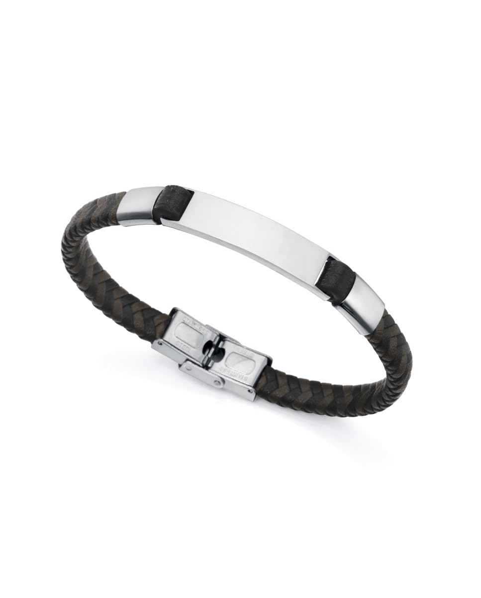 Viceroy Pulsera para Hombre de acero y Piel Negra y Marrón 14057P01011 (personalizable)