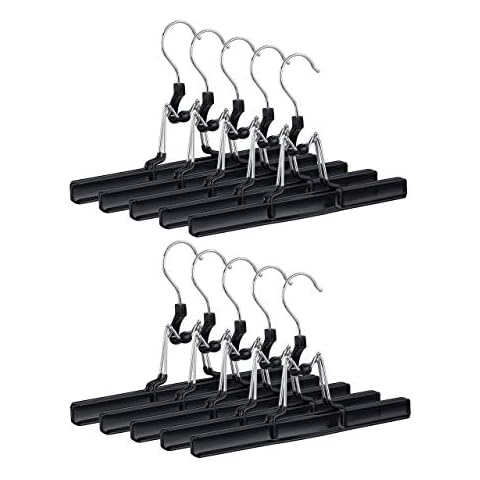 Relaxdays, schwarz Hosenbügel Metall 10er Set, 360° drehbarer Haken, fest schließend, Rockbügel, gummierte Klemmen, 26cm Cover