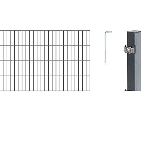 Alberts 650650 Doppelstabmattenzaun als 10 tlg. Zaun-Komplettset | verschiedene Längen und Höhen | kunststoffbeschichtet, anthrazit | Höhe 80 cm | Länge 8 m