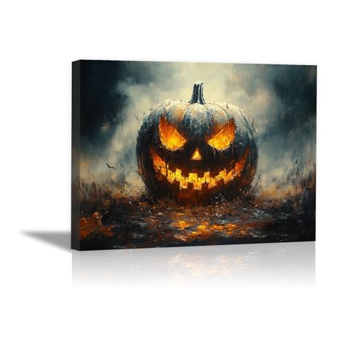 Tableau sur toile Halloween boho citrouille gris poster encadré 50x70cm