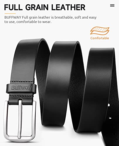 Buffway Mens Belt Full Grain Genuine Leather Belts for Men Casual Jeans or Dress with Gift Box 1 3/8" Wide3