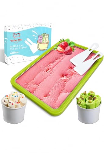 Image of Extra Large Rolled Ice Cream Maker (14 inchx10 inch) - Make Instant IceCream w /the Family - Manual Roll Your Own IceCream - Roll Ice Cream Tray (Green)