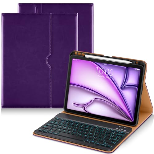 Image of DTTO Keyboard Case for iPad Air 11 Inch M4 /M3 /M2 2026 /2025 /2024, iPad Air 5th /4th Gen 10.9-Inch, 7 Colors Backlit Wireless Detachable Folio Keyboard Cover with Pencil Holder & Pocket, Dark Purple