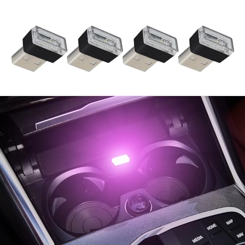 deemars 4PCS USB LED Coche Lámpara de la Atmósfera, Kit de Iluminación Ambiental de la Interfaz de Enchufe, Accesorios del Interior del Coche USB Universal Luz Universal para la (Rosa y púrpura)