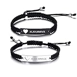PJ JEWELLERY Personalised Stainless Steel and Braided Rope Adjustable Hollow Heart Couples Bracelet Distance Matching Bracelets for him and her
