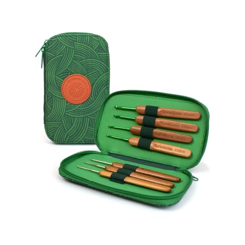 EuroRoma Estojo de Agulhas de Crochê, Bambu, 7 Peças, com Ponta Metálica, Ergonômico, para Artesanato