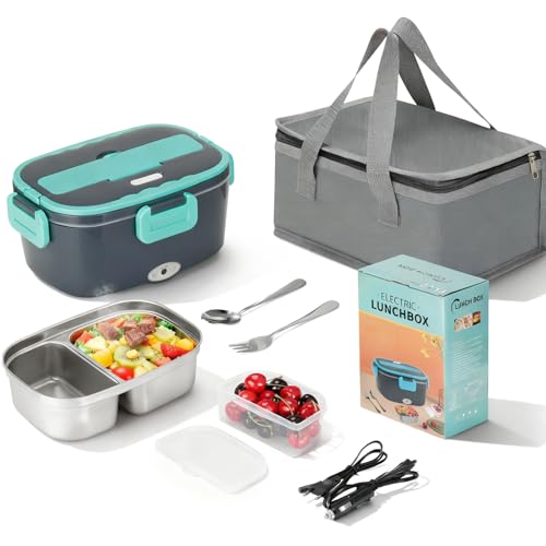VINATO Scaldavivande Elettrico Portatile 1.5L, Porta Pranzo Elettrico 60W,Lunch Box Elettrico,Portavivande Elettrico per Auto/Ufficio, Con Forchetta/Cucchiaio E Borsa Termica
