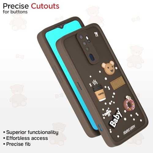 Image of Pikkme Back Cover for Oppo A5 2020 / A9 2020 | Cute Fun Cartoon 3D Bear Silicone Full Body Protection Bumper Case (Brown)