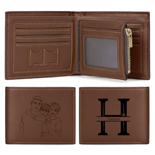 Personalized Leather Wallet For Men Engraved Name & Photo Custom Mens Wallet for Birthdays Anniversary Valentine's Christmas Gifts