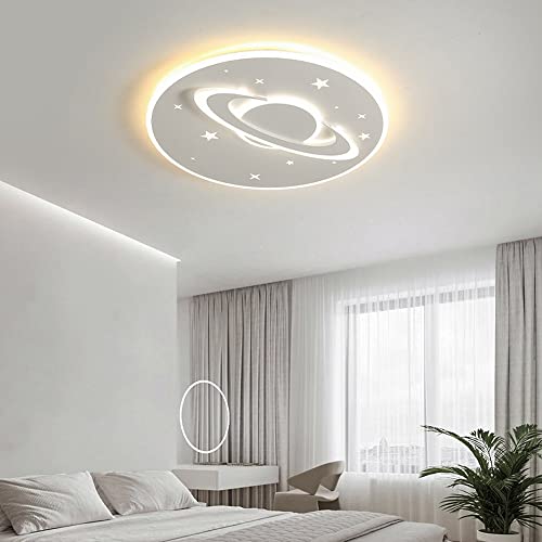 Plafonnier LED créatif rond blanc à intensité variable avec télécommande motif étoile