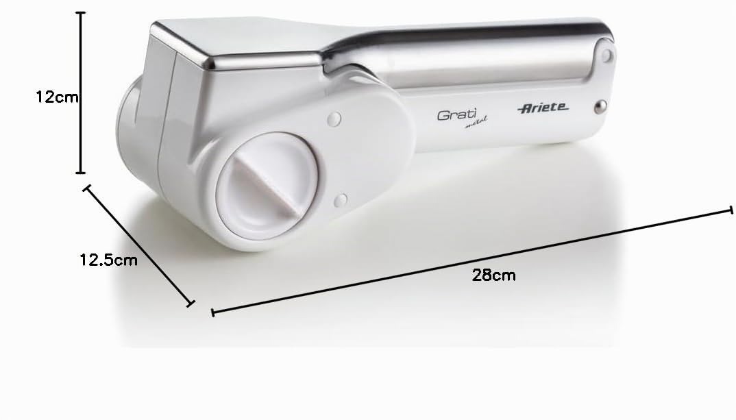 Ariete Gratì Metal 44, Râpe à Fromage Électrique Sans Fil, 2 Rouleaux en Acier Inoxydable Inclus, 1 Kg de Fromage avec Une Recharge, Râpe Pour de Nombreux Ingrédients, 1500Mah, Blanc