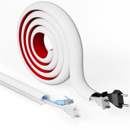 Cord Hider Raceway Kit, 39 inch Wall Cable Hider for 1-2 Cable, Silicone Material Hiding Wall Mount TV Powers Cords in Home Office, W0.75 H0.5in White
