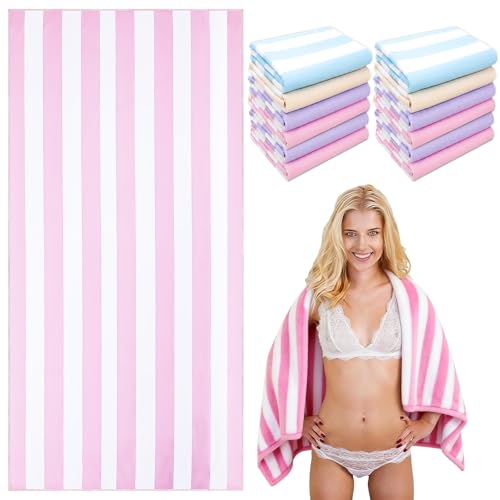 Peryiter 8 Pcs Pastel Cabana Stripe Beach Towel 60x30 Inch Aesthetic Girly Trendy Stripe Pool Towels Microfiber Absorb Water Travel Towels for Women Gifts Beach Swimming Bachelorette Party Girls