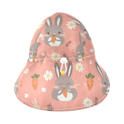 Kid Beach Hat Toddler Boy Beach Bucket Hats Girl UPF 50 Large Brim Beach Essentials Multi Cartoon Grey Rabbit Carrot White Daisy Flowers3