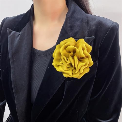 Image of Dainty Peony Rose Flower Brooches Lapel Pins Delicate Elegant Fabric Flowers Brooch Pin for Women Flower Corsage for Wedding Party Accessories Jewelry Gifts100mm