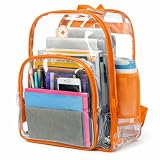 K-Cliffs Mochila transparente grande resistente, bolsa escolar, durável, vinil transparente, laranja, One_Size, 43 x 34 x 17 cm