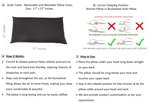 Image of Buckwheat Hulls Pillow | King Size | 17 inch x 27 inch inch | Pillow for Neck Pain | Shoulder Pain | Back Pain | Other Sleeping Problem | for Daily Use (Spanish Gray)