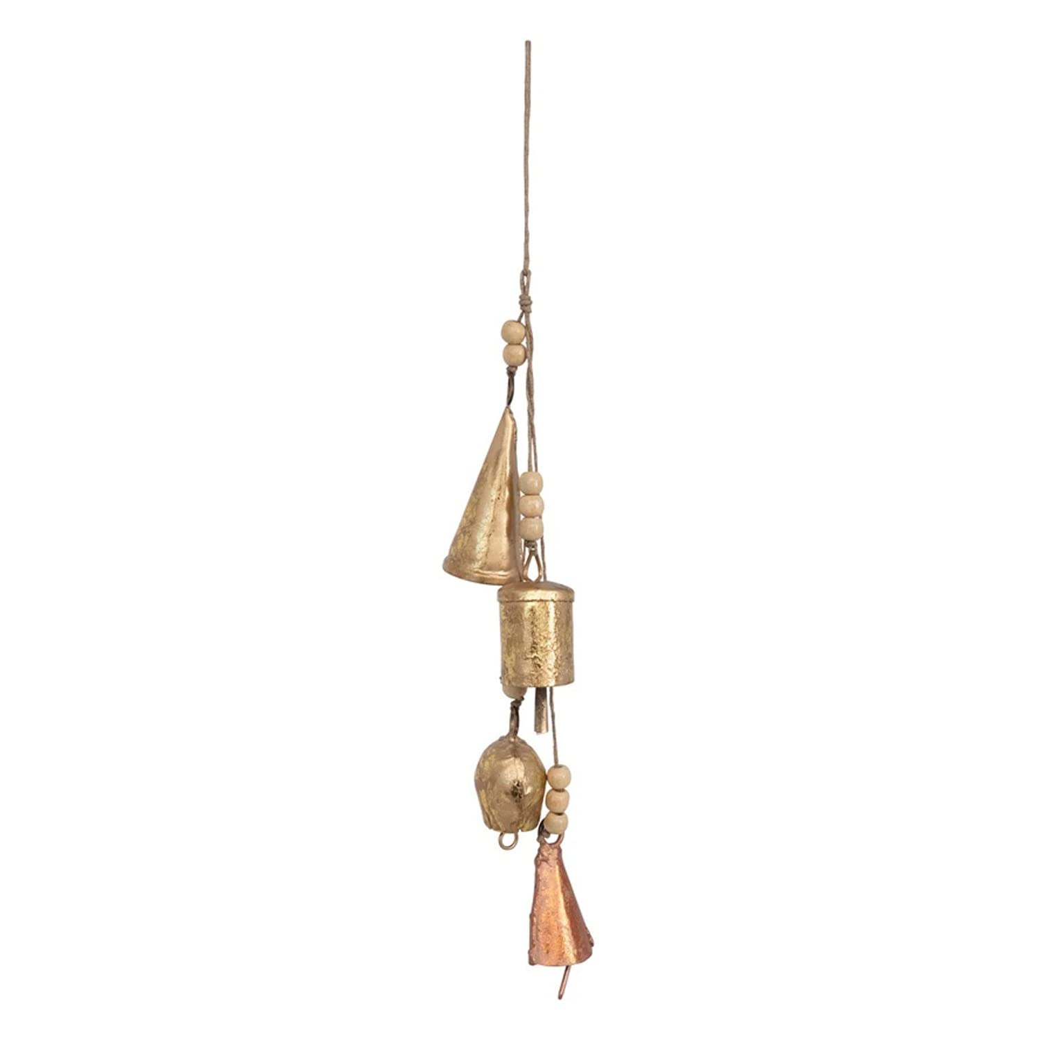 One Holiday Way 11-Inch Door Hanging Elegant Metal Jingle Bells w/Copper and Gold Finish, Wood Beads & Jute String - Vintage Rustic Christmas Xmas Home Decor - Winter Wedding, Party Decoration