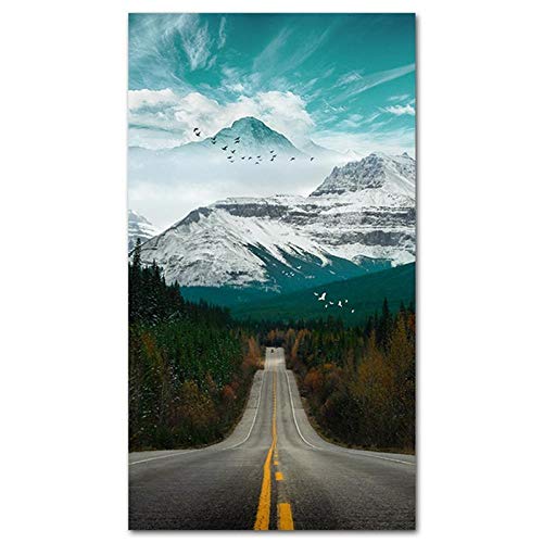 HERWS Wall Canvas Asuka Forest Canvas Printma Poster Nordic Landscape Snow Mountain Road Office Wall Mount Printing Artist Decoration Home Living Bedroom Kitchen Home Decoration