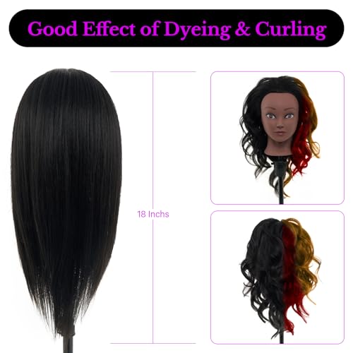 Image of 18 inch 100% Mannequin Head Real Human Hair for Hairdresser | Cosmetology Manikin Doll Head for Hair Styling,Practice Dying, Braiding Curling Training Head with Table Clamp, Black
