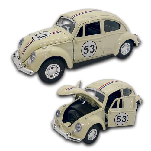 Carrinho de ferro Fusca 53, Miniatura de carro colecionável, abre portas e capô, Com fricção, Bege, 12 CM