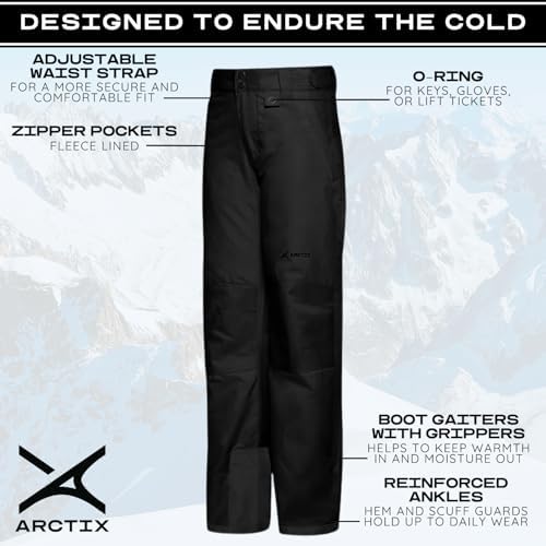 Arctix Kids Snow Pants with Reinforced Knees and Seat, Black, Medium - 4