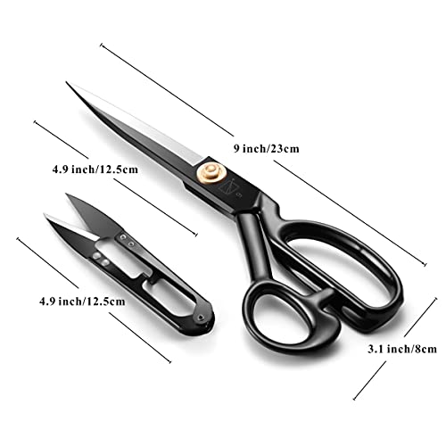 Sewing Scissors, 9 Inch Fabric Dressmaking Scissors Heavy Duty Shears Sharp Cutting For Crafting, Leather, Dressmaking, Tailoring, Altering(9 Inch Black, Right-Handed) #TOP3