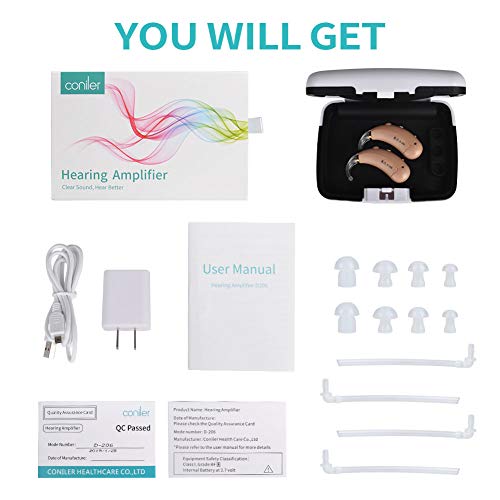 Coniler Rechargeable Hearing Amplifier, BTE Personal Hearing Assist with Digital Noise Cancellation for Adults and Seniors - 2 Pack