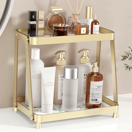 Lewono 2-Tier Acrylic Bathroom Vanity Organizer Gold