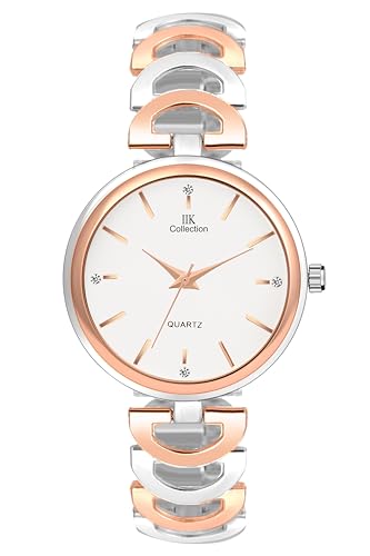 Image of IIK COLLECTION Watches for Women Round Studded Dial |Analogue Quartz Movemnet Ladies Watch|Long Battery Life|Stainless Steel Adjustable Bracelet Chain Strap|Double Lock Clasp Safety Watches for Girls