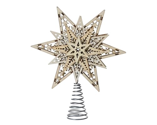Christbaumspitze Stern mit ausgestanztem Sternmuster 21cm Holz -...
