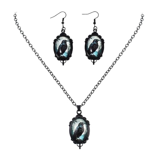 Unicra Conjunto de joias pretas de Halloween, conjunto de joias góticas para fantasia de festival, colar e brincos para mulher, Tamanho único, Metal, Sem Pedra Preciosa