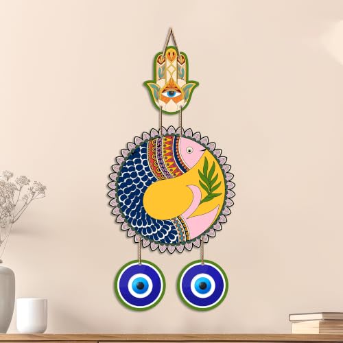 Image of Artvibes Yin Yang Fish Evil Eye Wall Hanging for Home Decor | Feng Shui Balance Harmony Wall Art with Nazar Battu Protection for Entrance Living Room Office Positive Energy (WH 85148N)