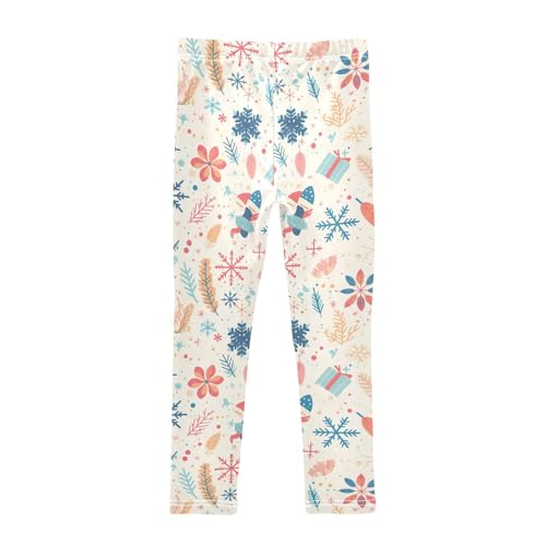 KLL Merry Christmas Winter Leaves Snowflakes Girls Basic Leggings Soft Full Length Leg Yoga Pants Gym2