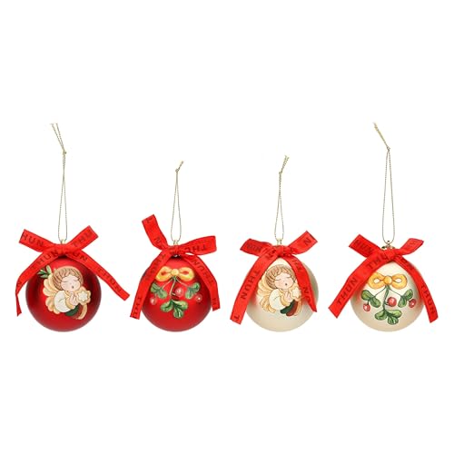 THUN Set 4 Palline in Poliestere Rosso e Oro per Albero di Natale - Versione Piccola, Collezione Decorazioni, Idea Regalo, Ø 6 cm