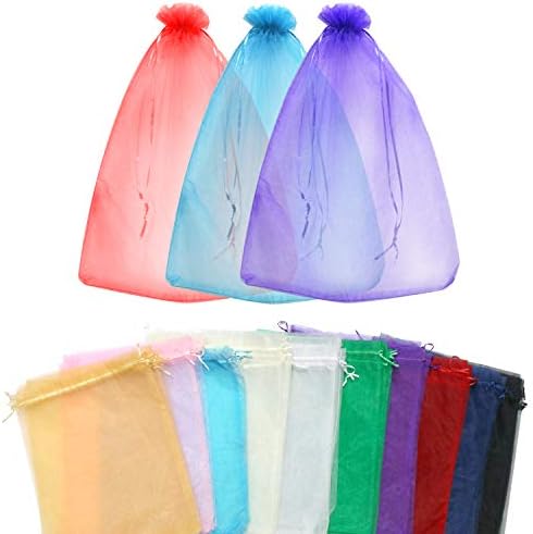 SumDirect 100Pcs12x16 Inches Extra Large Mixed Color Organza Gift Bags with Drawstring (Mixed Color)