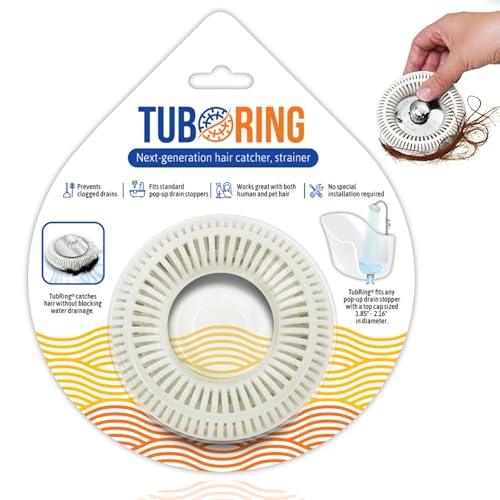 TubRing Pop-Up Drain Protector & Strainer Silicone Hair Catcher White